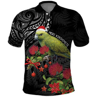Meri Kirihimete Kakapo Polo Shirt Black Silver Fern Christmas Vibe