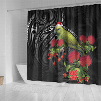 Meri Kirihimete Kakapo Shower Curtain Black Silver Fern Christmas Vibe LT9 - Polynesian Pride