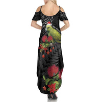 Meri Kirihimete Kakapo Summer Maxi Dress Black Silver Fern Christmas Vibe LT9 - Polynesian Pride