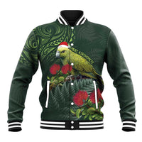 Meri Kirihimete Kakapo Baseball Jacket Green Silver Fern Christmas Vibe LT9 Unisex Green - Polynesian Pride