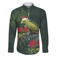 Meri Kirihimete Kakapo Family Matching Off Shoulder Maxi Dress and Hawaiian Shirt Green Silver Fern Christmas Vibe LT9 Dad's Shirt - Long Sleeve Green - Polynesian Pride