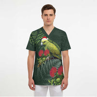 Meri Kirihimete Kakapo Scrub Top Green Silver Fern Christmas Vibe - Polynesian Pride