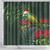Meri Kirihimete Kakapo Shower Curtain Green Silver Fern Christmas Vibe LT9 - Polynesian Pride