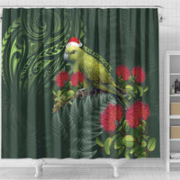 Meri Kirihimete Kakapo Shower Curtain Green Silver Fern Christmas Vibe LT9 - Polynesian Pride