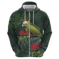 Meri Kirihimete Kakapo Zip Hoodie Green Silver Fern Christmas Vibe