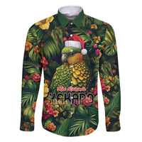 Meri Kirihimete Kakapo Family Matching Off Shoulder Short Dress and Hawaiian Shirt New Zealand Christmas with Tropical Vibe LT9 Dad's Shirt - Long Sleeve Green - Polynesian Pride