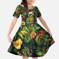 Meri Kirihimete Kakapo Family Matching Puletasi and Hawaiian Shirt New Zealand Christmas with Tropical Vibe LT9 Daughter's Dress Green - Polynesian Pride