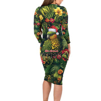 Meri Kirihimete Kakapo Long Sleeve Bodycon Dress New Zealand Christmas with Tropical Vibe