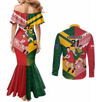 Australia-Tonga Rugby Pacific Custom Couples Matching Mermaid Dress and Long Sleeve Button Shirt The Kangaroos and Mate Ma'a Tonga