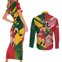 Australia-Tonga Rugby Pacific Custom Couples Matching Short Sleeve Bodycon Dress and Long Sleeve Button Shirt The Kangaroos and Mate Ma'a Tonga