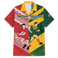 Australia-Tonga Rugby Pacific Custom Family Matching Puletasi and Hawaiian Shirt The Kangaroos and Mate Ma'a Tonga LT9 Dad's Shirt - Short Sleeve Red-Green - Polynesian Pride