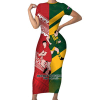 Australia-Tonga Rugby Pacific Custom Family Matching Short Sleeve Bodycon Dress and Hawaiian Shirt The Kangaroos and Mate Ma'a Tonga