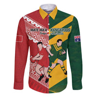 Australia-Tonga Rugby Pacific Custom Family Matching Summer Maxi Dress and Hawaiian Shirt The Kangaroos and Mate Ma'a Tonga LT9 Dad's Shirt - Long Sleeve Red-Green - Polynesian Pride