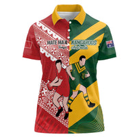 Australia-Tonga Rugby Pacific Custom Women Polo Shirt The Kangaroos and Mate Ma'a Tonga LT9 Female Red-Green - Polynesian Pride