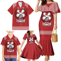 Tonga Rugby XIII Custom Family Matching Mermaid Dress and Hawaiian Shirt Mate Ma'a Tonga with Ngatu Pattern