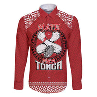 Tonga Rugby XIII Custom Family Matching Off The Shoulder Long Sleeve Dress and Hawaiian Shirt Mate Ma'a Tonga with Ngatu Pattern LT9 Dad's Shirt - Long Sleeve Red - Polynesian Pride