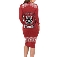 Tonga Rugby XIII Custom Long Sleeve Bodycon Dress Mate Ma'a Tonga with Ngatu Pattern