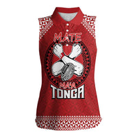 Tonga Rugby XIII Custom Women Sleeveless Polo Shirt Mate Ma'a Tonga with Ngatu Pattern LT9 Female Red - Polynesian Pride