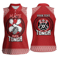 Tonga Rugby XIII Custom Women Sleeveless Polo Shirt Mate Ma'a Tonga with Ngatu Pattern LT9 - Polynesian Pride