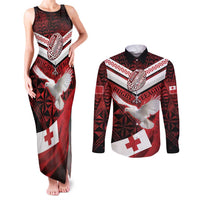 Custom Tonga XIII Rugby Tribal Tattoo Couples Matching Tank Maxi Dress and Long Sleeve Button Shirt Mate Ma'a Tonga Kupesi Ngatu Grunge Style