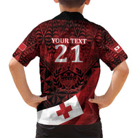 Custom Tonga XIII Rugby Tribal Tattoo Kid Hawaiian Shirt Mate Ma'a Tonga Kupesi Ngatu Grunge Style