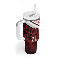 Custom Tonga XIII Rugby Tribal Tattoo Tumbler With Handle Mate Ma'a Tonga Kupesi Ngatu Grunge Style