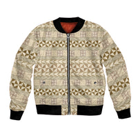 Pasifika Sataoa Pattern Simple Motif Bomber Jacket Beige Tan LT9 Unisex Beige Tan - Polynesian Pride