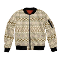 Pasifika Sataoa Pattern Simple Motif Sleeve Zip Bomber Jacket Beige Tan LT9 Unisex Beige Tan - Polynesian Pride
