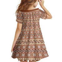 Pasifika Sataoa Pattern Simple Motif Family Matching Short Sleeve Bodycon Dress and Hawaiian Shirt Brown Beige Tan LT9 - Polynesian Pride