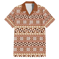 Pasifika Sataoa Pattern Simple Motif Family Matching Summer Maxi Dress and Hawaiian Shirt Brown Beige Tan LT9 Dad's Shirt - Short Sleeve Brown - Polynesian Pride