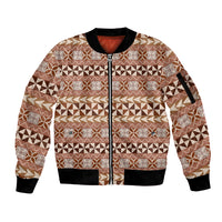 Pasifika Sataoa Pattern Simple Motif Sleeve Zip Bomber Jacket Brown Beige Tan LT9 Unisex Brown - Polynesian Pride