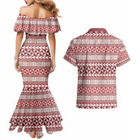 Pasifika Sataoa Pattern Simple Motif Couples Matching Mermaid Dress and Hawaiian Shirt Cherry LT9 - Polynesian Pride