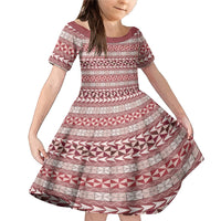 Pasifika Sataoa Pattern Simple Motif Family Matching Mermaid Dress and Hawaiian Shirt Cherry LT9 Daughter's Dress Cherry - Polynesian Pride