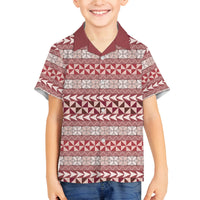 Pasifika Sataoa Pattern Simple Motif Family Matching Off Shoulder Maxi Dress and Hawaiian Shirt Cherry LT9 Son's Shirt Cherry - Polynesian Pride