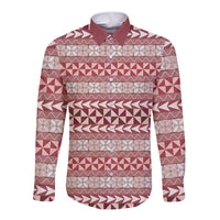 Pasifika Sataoa Pattern Simple Motif Long Sleeve Button Shirt Cherry LT9 Unisex Cherry - Polynesian Pride