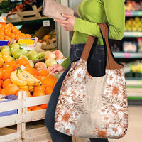Pasifika Sataoa Pattern Plumeria Vintage Grocery Bag Brown Beige Tan