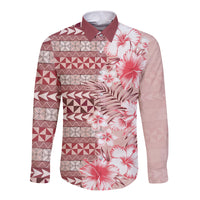 Pasifika Sataoa Pattern Plumeria Vintage Long Sleeve Button Shirt Cherry LT9 Unisex Cherry - Polynesian Pride