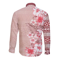 Pasifika Sataoa Pattern Plumeria Vintage Long Sleeve Button Shirt Cherry LT9 - Polynesian Pride