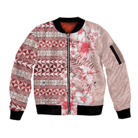 Pasifika Sataoa Pattern Plumeria Vintage Sleeve Zip Bomber Jacket Cherry LT9 Unisex Cherry - Polynesian Pride