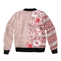 Pasifika Sataoa Pattern Plumeria Vintage Sleeve Zip Bomber Jacket Cherry LT9 - Polynesian Pride