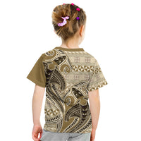Vintage Hammerhead Shark Valentine Day Kid T Shirt Pasifika Sataoa Pattern - Beige Tan LT9 - Polynesian Pride