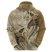 Vintage Hammerhead Shark Valentine Day Zip Hoodie Pasifika Sataoa Pattern - Beige Tan LT9 - Polynesian Pride