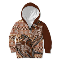 Vintage Hammerhead Shark Valentine Day Kid Hoodie Pasifika Sataoa Pattern - Brown Beige Tan LT9 Zip Hoodie Brown - Polynesian Pride