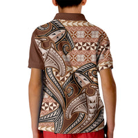 Vintage Hammerhead Shark Valentine Day Kid Polo Shirt Pasifika Sataoa Pattern - Brown Beige Tan LT9 - Polynesian Pride