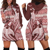 Vintage Hammerhead Shark Valentine Day Hoodie Dress Pasifika Sataoa Pattern - Cherry LT9 - Polynesian Pride