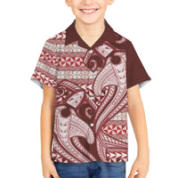 Vintage Hammerhead Shark Valentine Day Kid Hawaiian Shirt Pasifika Sataoa Pattern - Cherry LT9 Kid Cherry - Polynesian Pride