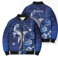 Personalized Hawaiian Maori Hammerhead Shark Bomber Puffer Jacket Polu Plumeria - Polynesian Pride