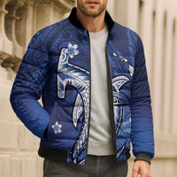 Personalized Hawaiian Maori Hammerhead Shark Bomber Puffer Jacket Polu Plumeria - Polynesian Pride