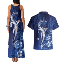 Personalized Hawaiian Maori Hammerhead Shark Couples Matching Tank Maxi Dress and Hawaiian Shirt Polu Plumeria LT9 - Polynesian Pride