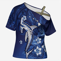 Personalized Hawaiian Maori Hammerhead Shark Cross Shoulder Shirt Polu Plumeria - Polynesian Pride